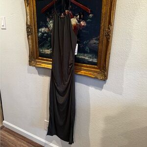 Blue Rain Francesca’s NEW Olive Green Halter Ruched Midi Dress Size XS